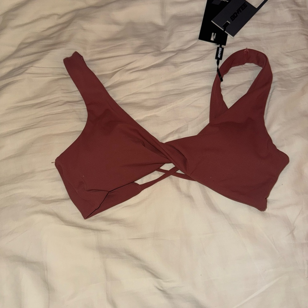 Rust Red Cross-Front sports bra